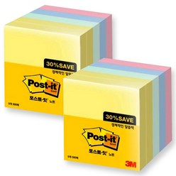 3M 쓰리엠 포스트잇 76x76mm 알뜰팩 대용량 접착메모지 멀티컬러 1000매 세트, 노랑+민트+블루+핑크
