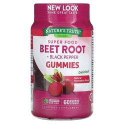 네이쳐스 트루 Nature’s Truth Super Food Beet Root + Black Pepper Natural Strawberry 60 Vegan Gummies, 1개