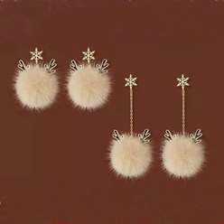 FANSYLI 눈꽃 사슴뿔 털방울 귀걸이 고급스러운 가을 겨울 크리스마스 선물 귀걸이 W11N16