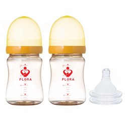 플로라(plora) 150ml(PP) 200ml(PPSU) 300ml (PPSU)프리미엄 젖병1+1 유두실감젖꼭지 젖병, 200ml옐로우2, 느린단계(1~3개월)