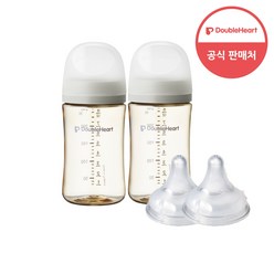 더블하트 모유실감 3세대 PPSU 모먼트 트윈팩 240ml+젖꼭지(2입), 오후의베이지, 3세대 젖꼭지SS, 오후의베이지, 2개