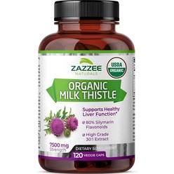 (미국직배) Zazzee 밀크씨슬 120정 USDA Organic Milk Thistle Extract Vegan 7500 mg Strength 80% Silymarin Flavonoids, 120캡슐, 1개, 120개