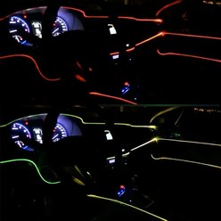 오토크루 차량용 엠비언트 광섬유 면발광 줄 LED 스트립 바 12V, 그린, 시거잭형, 2M, 1개