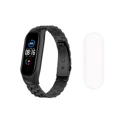 스토리링크 Mi Band 5/6 액정보호필름 스트랩, MiBnad5/6 클래식 메탈_(블랙)+필름