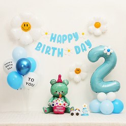 [피앤비유니티] 데이지곰돌이 가랜드형 생일풍선세트, 06-2)데이지곰돌이 가랜드형-블루 숫자2