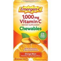 EmergenC 츄어블 비타민C 1000mg 비타민 B 함유 및 항산화제 정제40개 오렌지 블라스트 맛 건강보조식품