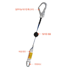 건설 공사 안전걸이끈 알루미늄고리 릴 자동 쥠줄 낙하방지 mart_001201, 대구경 릴자동죔줄, 1개