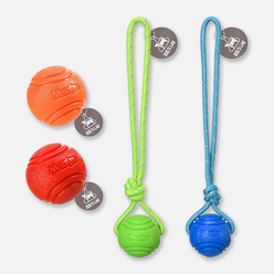 독스랩 탄력볼 강아지 공 놀이 터그 던지기 장난감 테니스 소형견 중형견 대형견, S - 1팩 (탄력볼 2개 + 터그볼 2개), 혼합색상