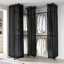 이지온 국민튼튼 코너 커튼 행거 EOB-S414 드레스룸 옷 수납 조립식 파이프 고정식 시스템 튼튼한 옷걸이 커튼형 행거, 블랙