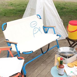 굿켐 2인용 벤치 체어 의자 캠핑 접이식 폴딩 커플 휴대용 차박, 1개, 아이보리+블루