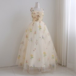 엘블랑꼬 샴페인 꽃자수 드레스 풍성한 벨라인 웨딩촬영 피로연 유색 2부드레스