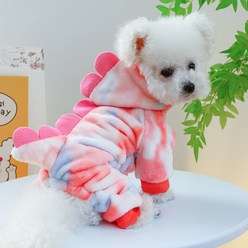 애완동물 변장 의상 애완견 파스텔펫 반려동물 컬러 보들 극세사 올인원, 공룡-핑크색