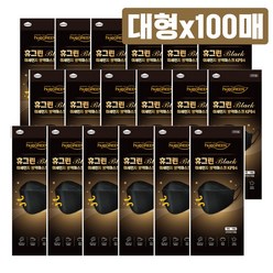 휴그린 미세먼지 방역마스크 대형 블랙 KF94, 1개입, 100개