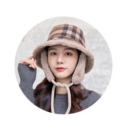 체크 여성 귀달이 스트랩 벙거지 버킷햇 골프 캠핑 모자 겨울 등산 털모자, 1개