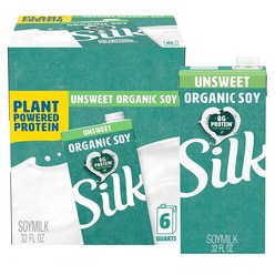 Silk 오가닉 소이밀크 언스위트 946ml 6팩 Silk Unsweetened Organic Soymilk 32-Ounce Aseptic Cartons