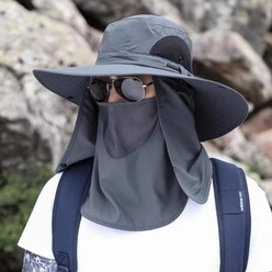 CNTCSM 자외선 차단 마스크 모자 남자 자외선 차단 낚시 모자 벙거지 얼굴 가리개 여름 썬캡 등산모자, 가림막-다크그레이