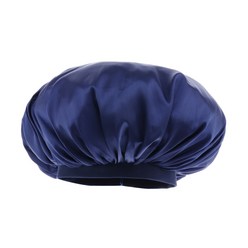 STK 조정 가능한 새틴 실크 보닛 밤 수면 모자 모자 긴 곱슬 머리 자연 짙은 파란색, 1개