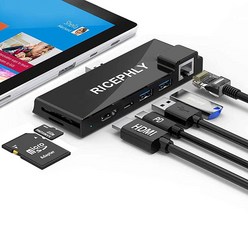 Ricephly【업그레이드 버전】 서피스 프로 7 도킹 스테이션 4K HDMI가 있는 도크 허브 어댑터 1000M 기가비트 이더넷 LAN USB C PD 충전 3.0 포트