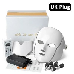 LED마스크 피부마사지기 관리 홈케어 미백 탄력 여드름 피부진정 페이셜 스킨 목 광선 요법 얼굴 방지 레드 라이트 7 가지 색상, 4.UK Plug