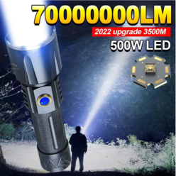 캠핑랜턴 7000000lm 500w led 손전등 usb 충전 플래시 라이트 3500m 고전력 led 손전등 줌 전술 롱 샷 토치, xhp360d, 1개, 1개