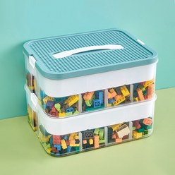 HK.sell 분리형 2단 블록 박스 장난감 레고 정리함 선반유, 민트색, 1개