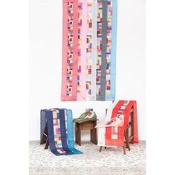 미도규방 전통 색동 모시 민속공예품 외국인선물 테이블 식탁 조각보 꽃자수 러너 2M, 청바지색