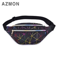 AZMON 레인보우 다이아몬드 캐주얼 힙색 가방 2.5L, 블랙
