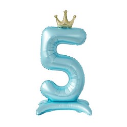 올리브파티 생일 스탠딩 왕관 은박 숫자 풍선 블루, 숫자5, 3개