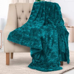 Teal Everlasting Comfort Luxury Faux Fur Throw Blanket - Soft Fluffy Warm Cozy Minky Comfy Pl, 1