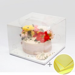 중앙패키지 손잡이형 PET 투명 케익박스 3호SET (+금색받침 15cm) - 10개