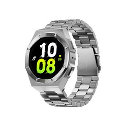 개조 케이스 삼성 SAMSUNG galaxy watch 4/5 44mm 금속 보호 케이스 + 스트랩 세트, Silver shell metal silver, Samsung 44mm