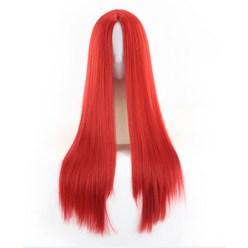 구미 위그 가발 중 가르마 앞머리 롱 스트레이트 헤어 트리트먼트 유럽 미화 섬유 매커니즘 가발, 붉은색, 하나, 1개