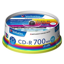Verbatim 미쓰비시화학 미디어 CD-R 700MB 1회 기록용 48배속 스핀들 케이스 25매 팩 와이드 인쇄 대응 화이트라벨 SR80FP25V1