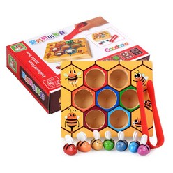 몬테소리 3D 나무 기대기 교육용 장난감 조기 교육 벌집 게임 어린이용 색상 인지 클립 작은 꿀벌, [01] With Box