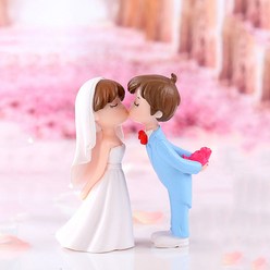 테라리움재료 뽀뽀하는 귀여운 웨딩 결혼 커플 미니어처 사람피규어, P1218_화이트+블루 커플 2P(2.7cm*6cm)
