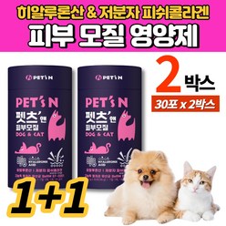 강아지 고양이 털 피부 피모 모질 영양제 가루 분말 파우더 피쉬콜라겐 히알루론산 L 시스테인 판토텐산 메티오닌 비타민 포스트바이오틱스 500억, 2박스