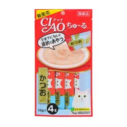 이나바 차오 츄루 고양이 간식 파우치, 가다랑어, 56g, 10팩