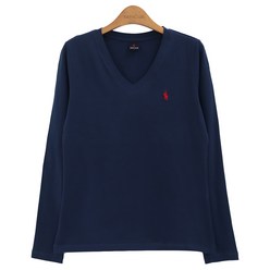 라파클럽 여성 브이넥 슬림핏 스판 긴팔 티셔츠