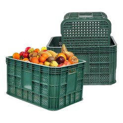 3개 묶음 사각 상자 과일박스 농산물상자 과일바구니 운반상자 사과 플라스틱상자 운반6호 과수원, 녹색