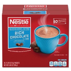 Nestle 핫 초콜릿 패킷 핫 코코아 믹스 무설탕 및 무 지방 30 개입 (각 0.28oz), 1, 7.938g
