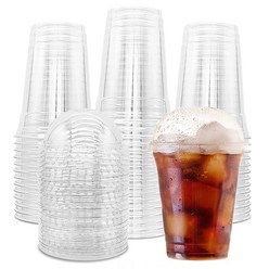 50팩 355ml(12온스) 투명 플라스틱 컵 돔 뚜껑 포함 일회용 파르페 아이스크림 커피 음료 스무디 요거트용 뚜껑이 있는 PET 디저트 컵, 1개, 50개