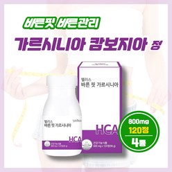 바른원료 건강한 몸매관리 웰러스 가르시니아 정타입 건강기능식품 30대 40대 50대 직장인, 4개, 120정