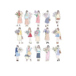 올리브파티 첫사랑소녀 시리즈 감성 빈티지 소녀 인물 방수 스티커 30매 세트, 1개, D세트