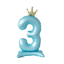 올리브파티 생일 스탠딩 왕관 은박 숫자 풍선 블루, 숫자3, 1개