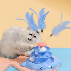 요미펫 고양이 장난감 3단 멀티 트랙볼 반자동 움직이는 3단 공놀이 깃털놀이 냥냥펀치 회전공 캔닢 롤러볼 아기고양이 성묘, 블루