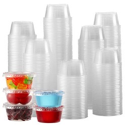 VITEVER [240세트 - 113.4g(4온스) ] 뚜껑이 있는 포션 컵 뚜껑이 있는 작은 플라스틱 용기 밀폐 및 쌓을 수 있는 수플레 컵 젤로 샷 컵 소스 컵 점심, 2oz - 650, 240개