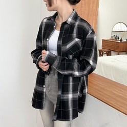 [오버나인] 여자 여성 오버핏 체크 남방 격자 셔츠