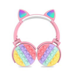 Rainbow Pop-On-It 블루투스 헤드폰 피젯 블루투스 헤드 장착 스테레오 헤드셋 무선 헤드폰 노이즈 캔슬링 헤드폰 오버이어 헤드폰 게이밍 헤드셋 어린이 청소년용 (핑크, Pink