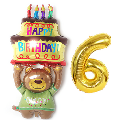 파파 파티 곰돌이 토끼 풍선 생일 파티 숫자 풍선 세트, 케익곰돌이 6, 1세트