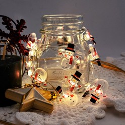 당일출고) LED 크리스마스 파티 장식 조명 건전지 캐릭터 데코 와이어 줄 트리 전구 산타 눈사람 루돌프 종 (깜빡임 기능o), 캐릭터 와이어 눈사람 20p(+AA건전지 4개)